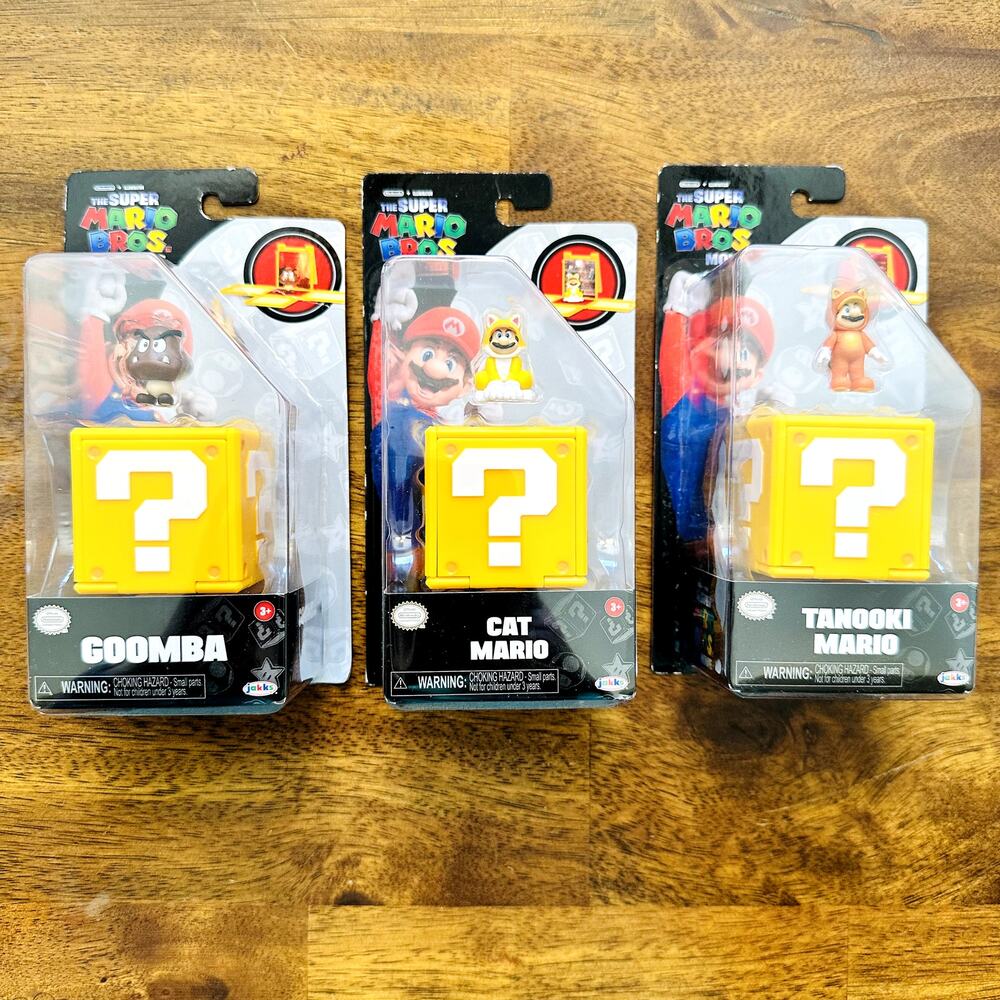 Super Mario Bros Movie 3PK Mini Figures Toys Goomba Cat Mario Tanooki Mario